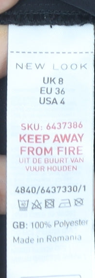 New Look Womens Black Blouse Size 8 Flutter Sleeve Tunic Top