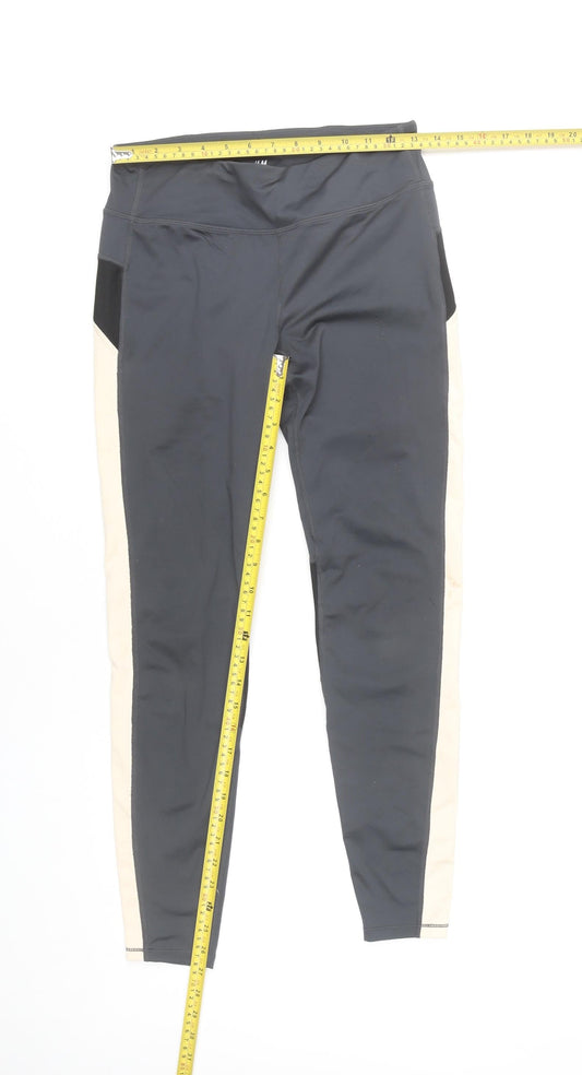 H&M Women’s Black Beige Sport Leggings Size 12 Slim Fit Running Gym
