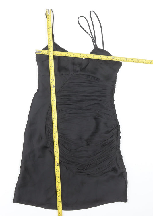 Zara Women Black XS Bodycon Ruched Strappy Cocktail Dress