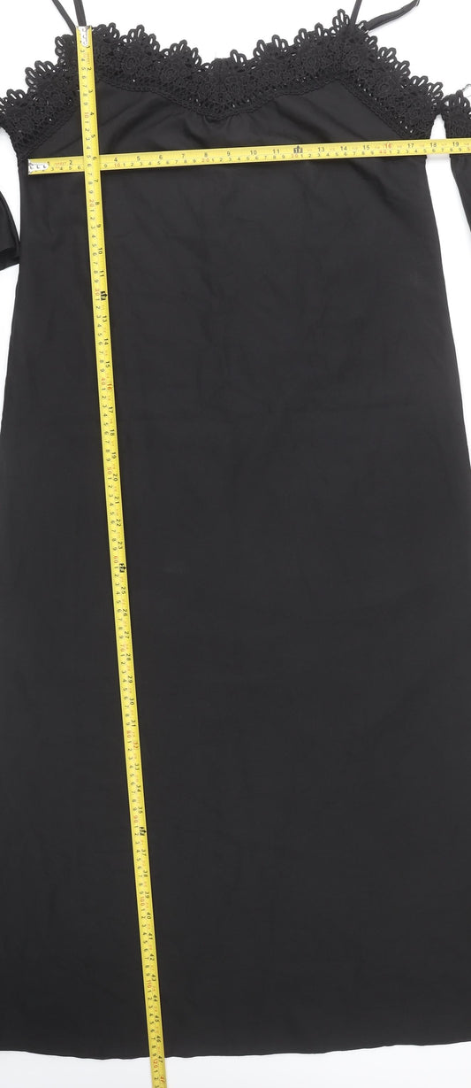 Boohoo Women Black Size 14 Cold Shoulder Crochet Midi Slip Dress