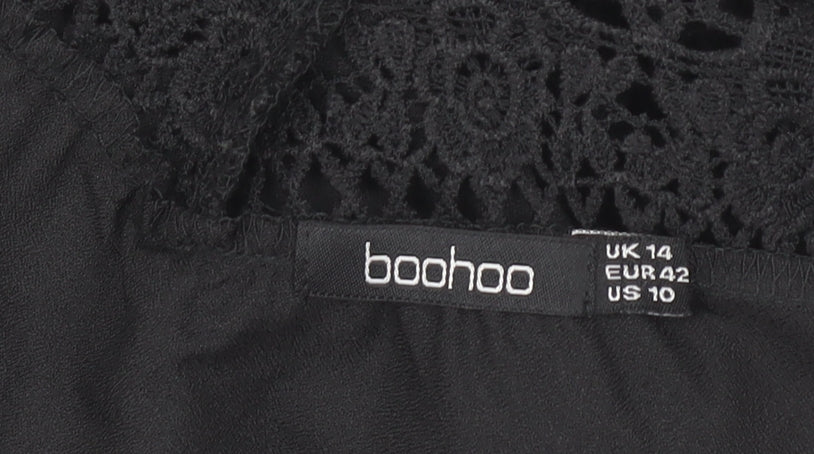 Boohoo Women Black Size 14 Cold Shoulder Crochet Midi Slip Dress