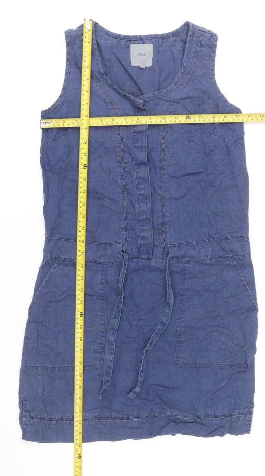 Next Women's Blue Linen Shirt Dress Size 8 Sleeveless Casual