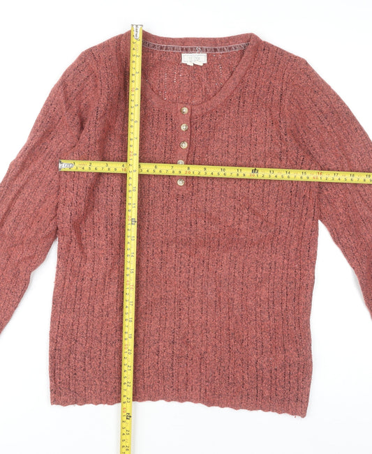 Fat Face Womens Pink Henley Knit Jumper UK 10 Scoop Neck