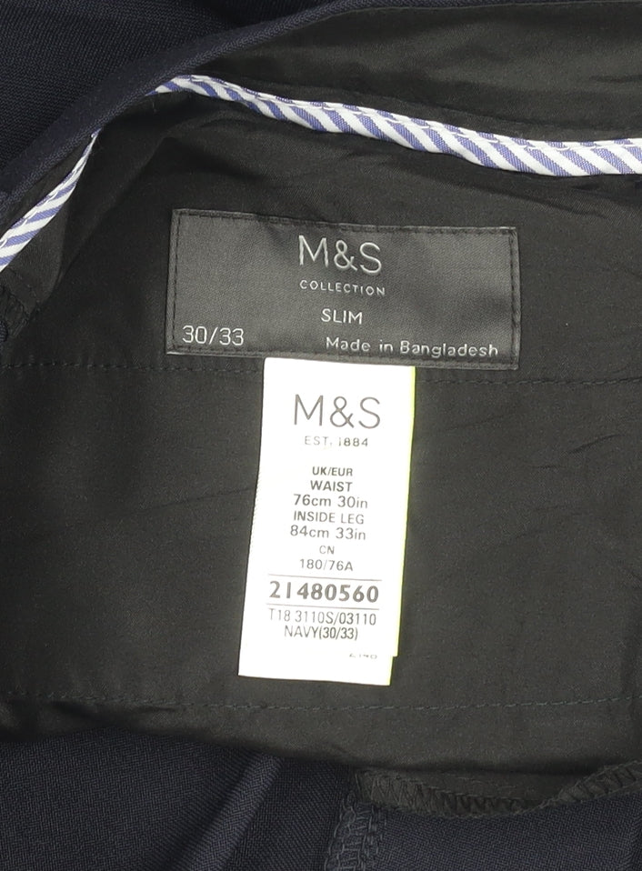 Mens UK Size 30 in Marks and Spencer Slim Fit Dress Pants Blue Trousers