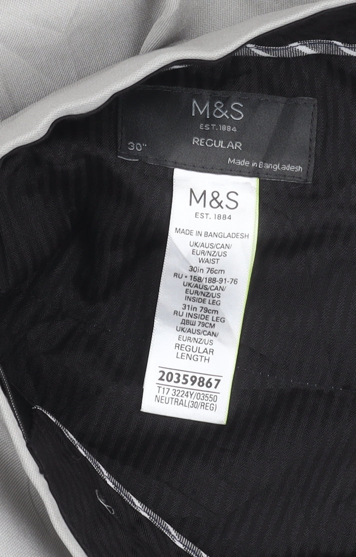 Marks and Spencer Men's Grey 30in Dress Pants Regular Fit