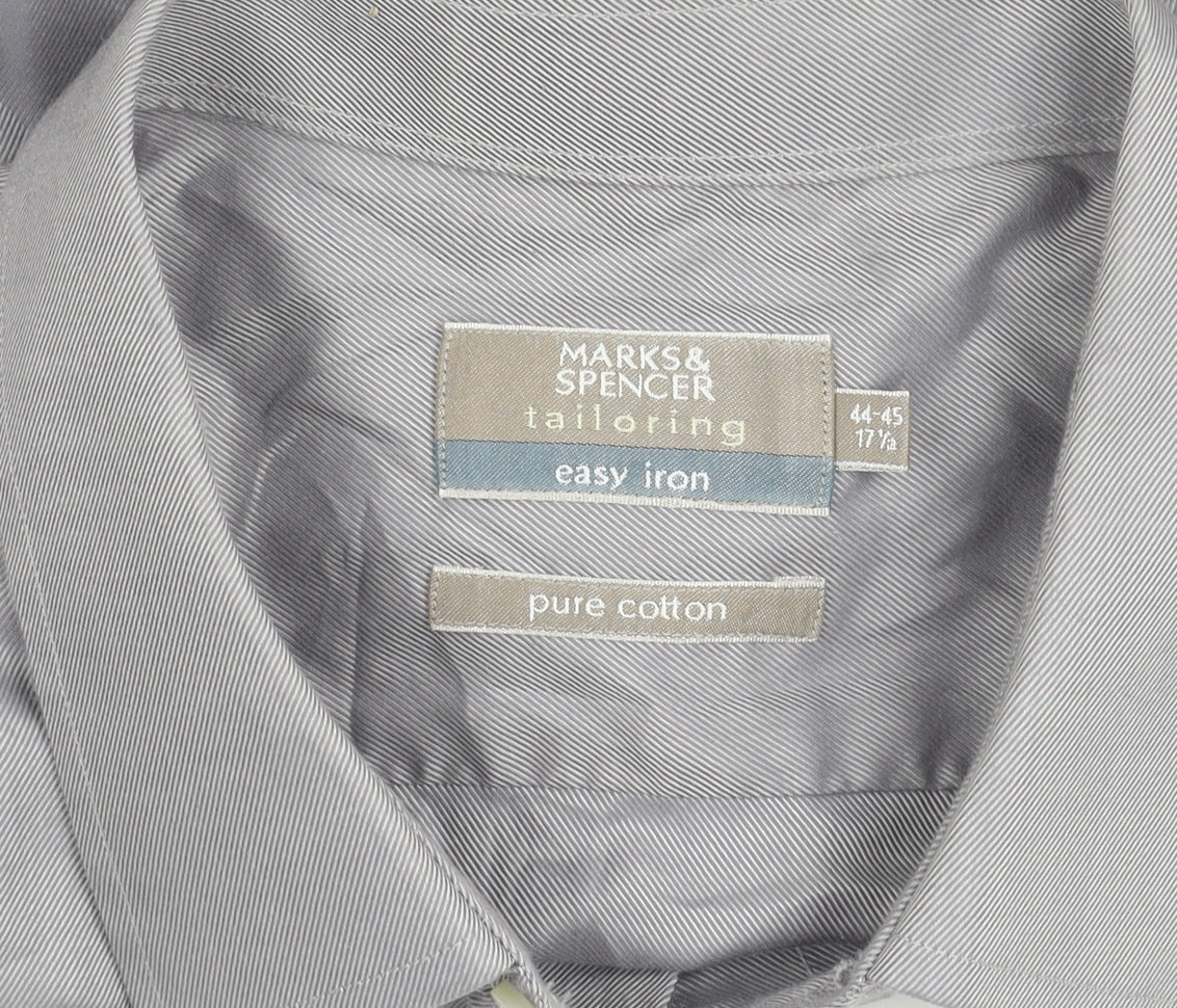 Marks and Spencer Men’s Grey Cotton Long Sleeve Classic Fit Shirt 17.5 44"-45"