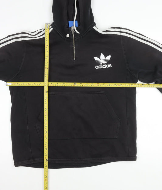 Adidas Women Black Pullover Hoodie L Logo Sportswear Cotton Blend