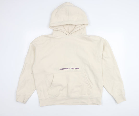Additional front view of Stampd unisex beige pullover hoodie, size 12, graphic botanical print
