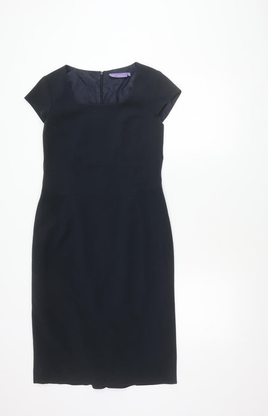 Autonomy Womens Black Work Sheath Dress Size 10 Short Sleeve Knee Length