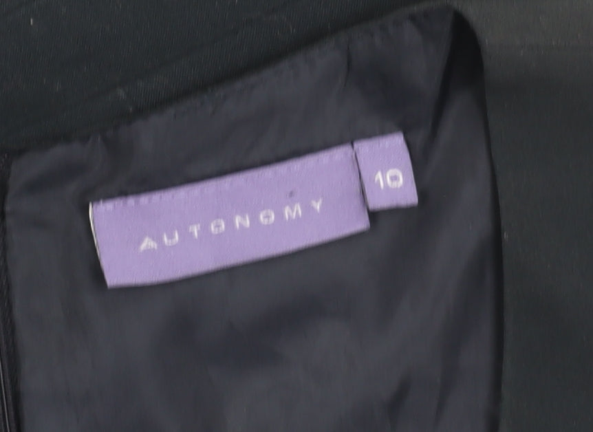 Autonomy Womens Black Work Sheath Dress Size 10 Short Sleeve Knee Length