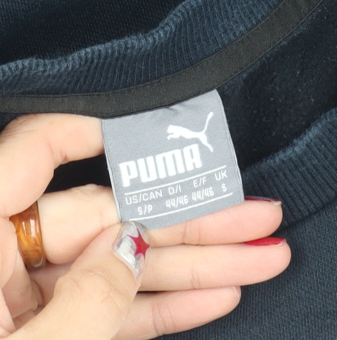 Puma Womens Black Small Pullover Sweatshirt Crew Neck Logo Fleece