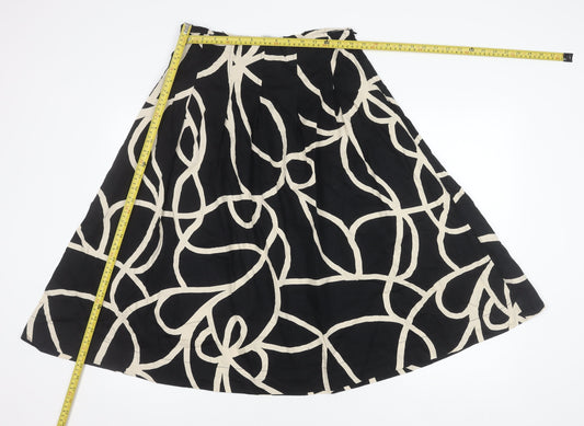 Masai Women’s Black Beige Geometric Midi A-Line Cotton Skirt S