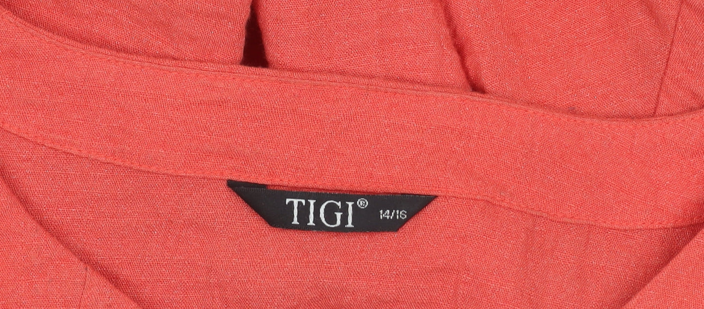 Womens UK Size 14 TIGI Red Tunic Blouse