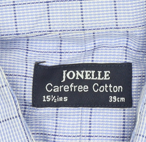 Jonelle Men’s Blue Check Cotton Long Sleeve Button-Up Shirt 15.5in