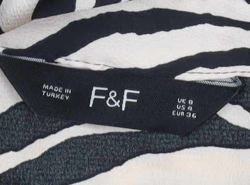 F&F Women’s Black Beige Animal Print Collared Wide Leg Jumpsuit Size 8