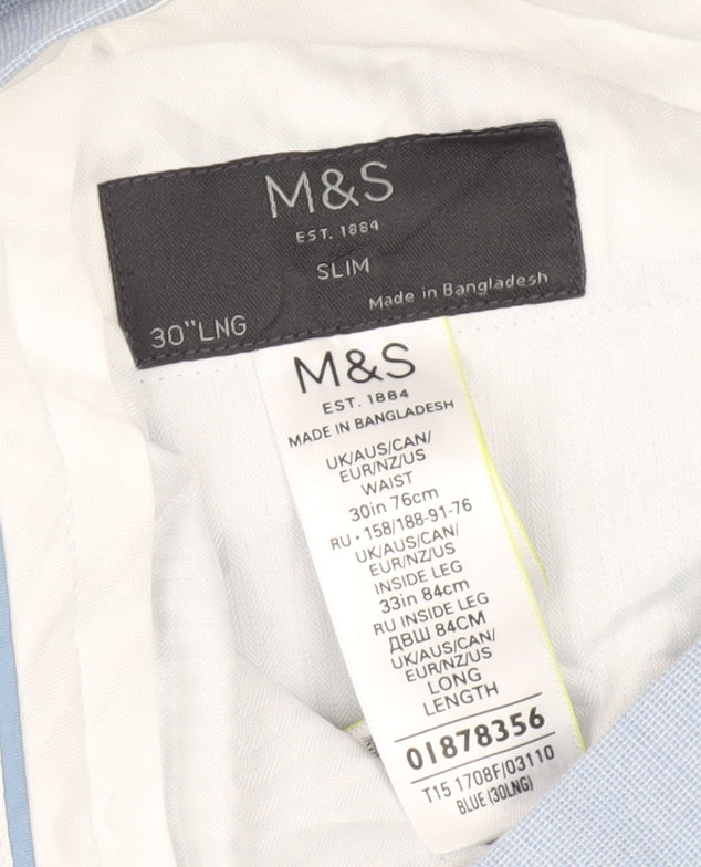Mens UK Size 30 in Marks and Spencer Slim Fit Dress Pants Blue Trousers