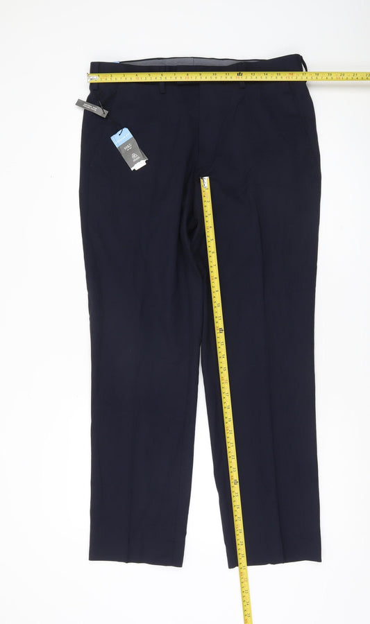Marks and Spencer Men's Blue Regular Fit Dress Pants 34W 31L