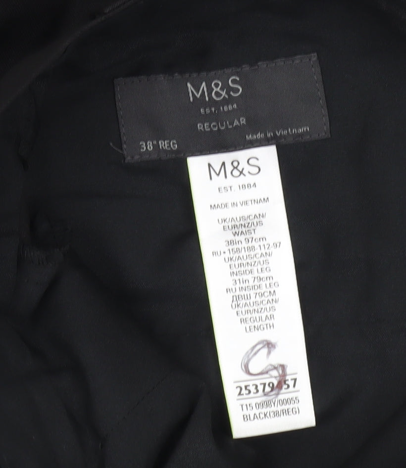 Marks and Spencer Mens Black 38 Regular Dress Pants Trousers