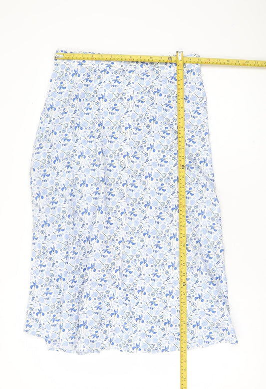 Marks and Spencer Women's Blue Floral A-Line Midi Skirt Size 12