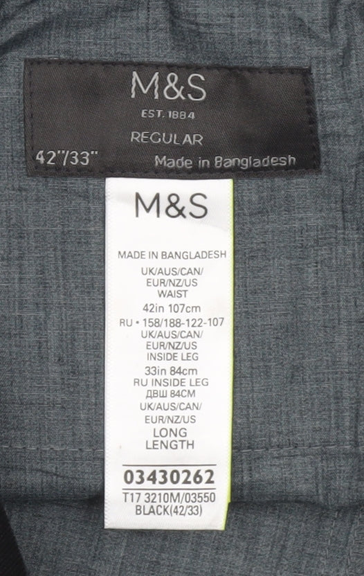 Marks and Spencer Mens Black 42W 33L Regular Fit Dress Pants