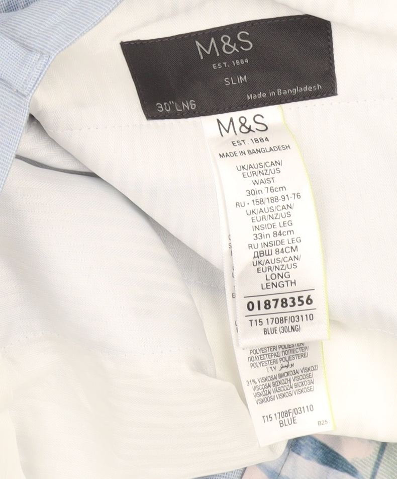 Marks and Spencer Men's Blue Slim Fit Dress Pants Trousers 30W 33L