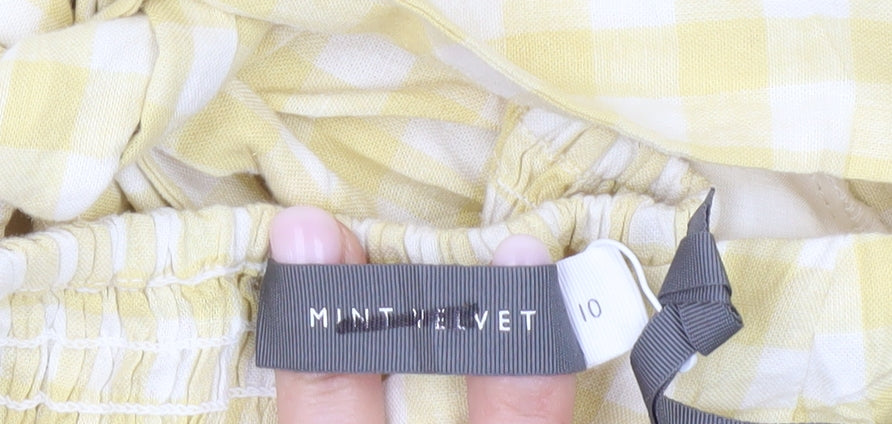 Mint Velvet Women Yellow Gingham A-Line Puff Sleeve Dress Size 10