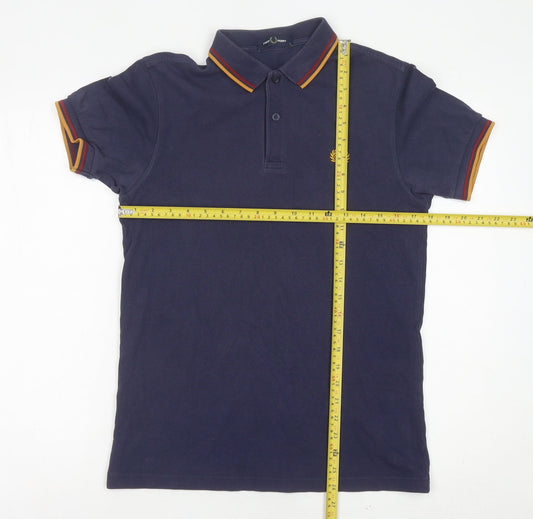 Fred Perry Mens Blue Slim Fit Polo Shirt S Short Sleeve Cotton