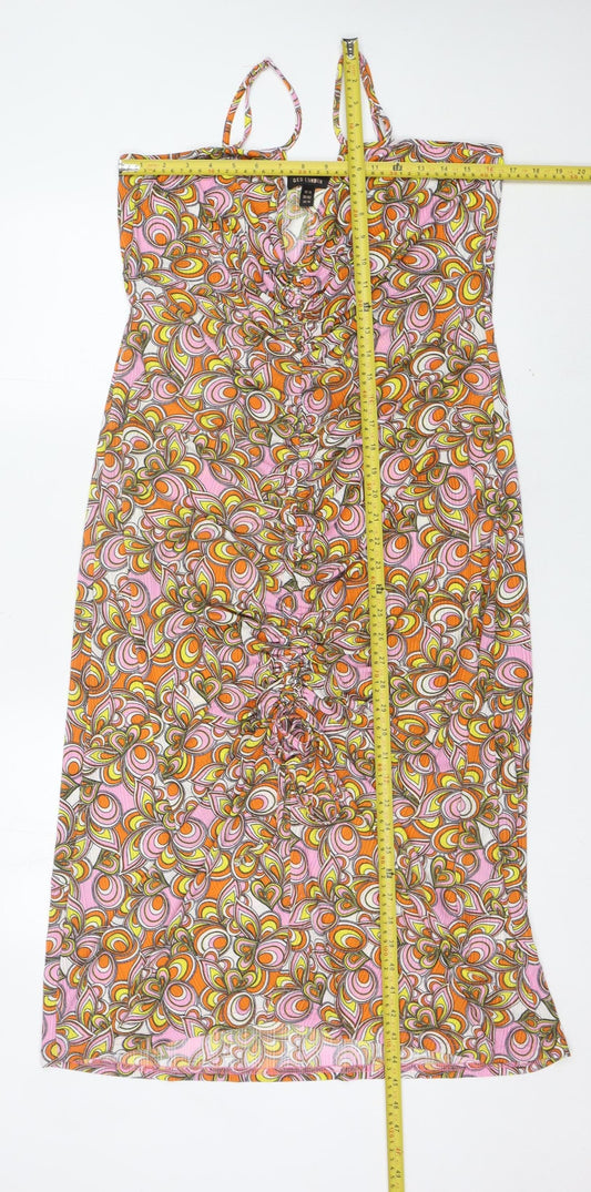 QED London Womens Multicoloured Geometric Midi Bodycon Dress Size 14