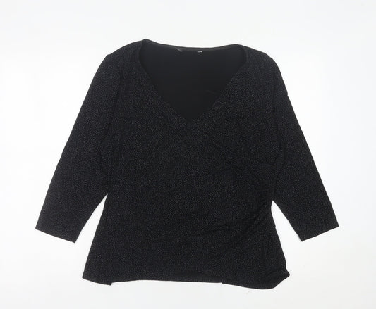 Womens UK Size L Jacques Vert Black Wrap Blouse