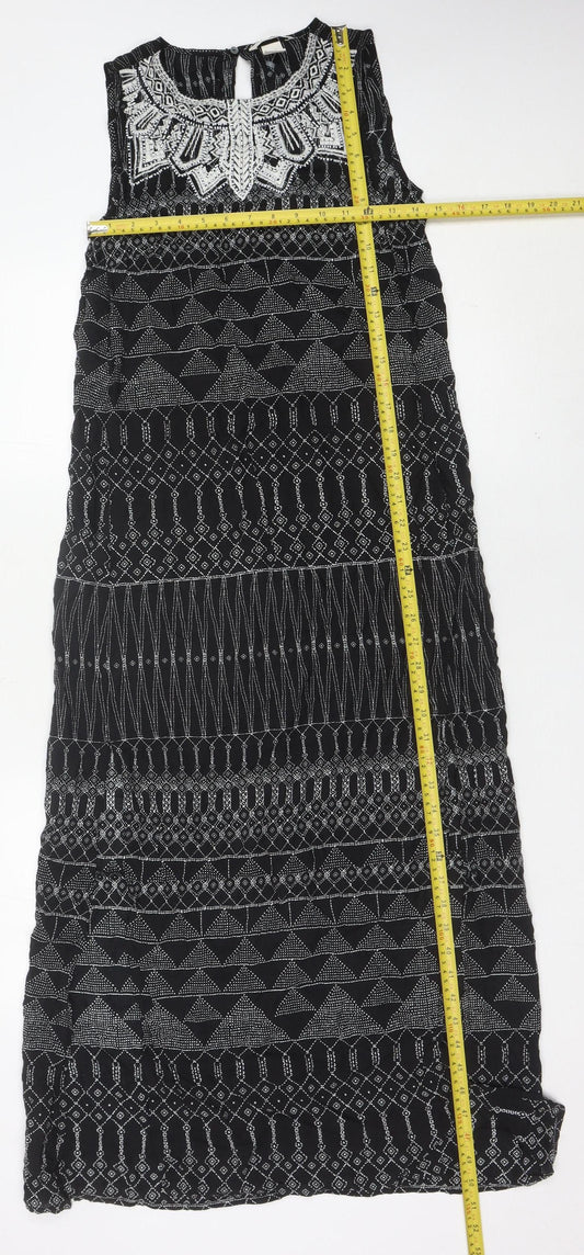 H&M Women’s Black Geometric Embroidered Shift Dress Size 8
