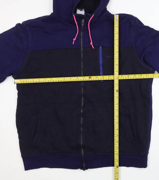 Nike Unisex Blue Full Zip Hoodie XL Cotton Blend Sportswear