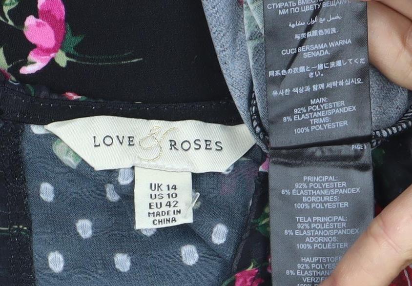 Womens UK Size 14 Love & Roses Black Tunic Blouse
