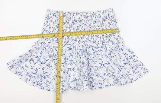 H&M Womens White Blue Floral A-Line Short Skirt Size M