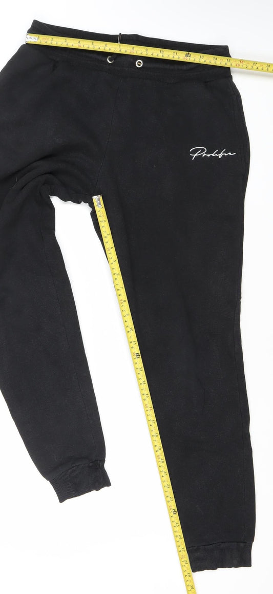 River Island Men’s Black Jogger Trousers M Fleece Elastic Waist Pockets