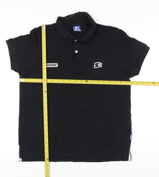 Starter Men's Black Polo Shirt Size L Logo Short Sleeve Cotton Casual
