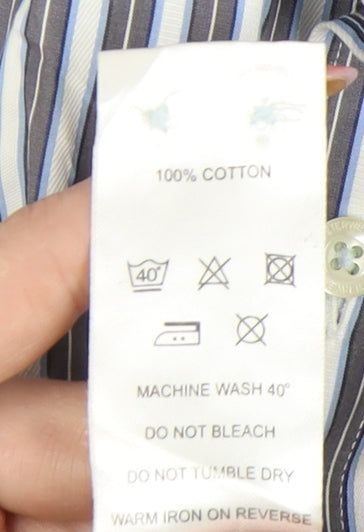 Peter Werth Men's Blue Striped Long Sleeve Cotton Shirt L