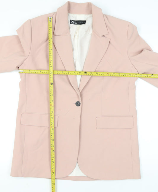 Zara Women Pink Blazer Jacket Size L Single Breasted Notch Lapel