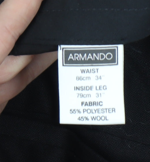 Mens UK Size 34 Armando Regular Fit Dress Pants Black Trousers