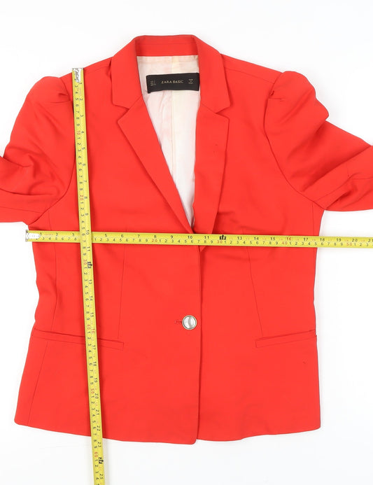Zara Basic Women Red Blazer Jacket L Notch Lapel Tailored Workwear
