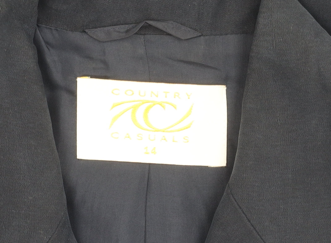 Country Casuals Women’s Blue Silk Suit Jacket Size 14 3/4 Sleeve Formal Blazer