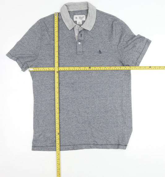 Penguin Mens Grey Cotton Polo Shirt L Short Sleeve Logo