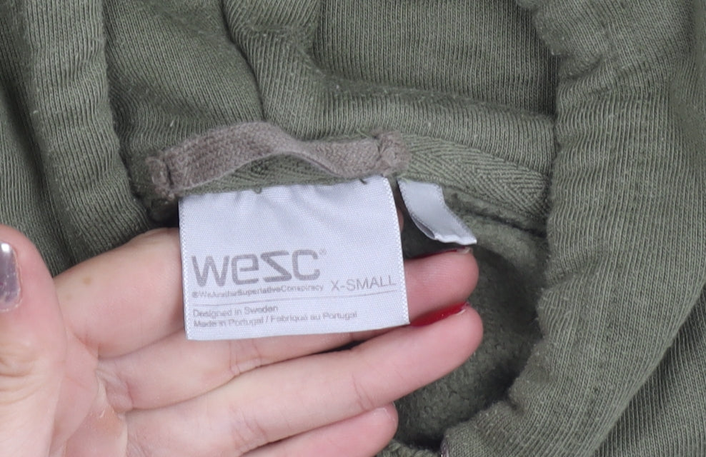 WESC Womens Green XS Pullover Hoodie Logo Print Cotton Blend