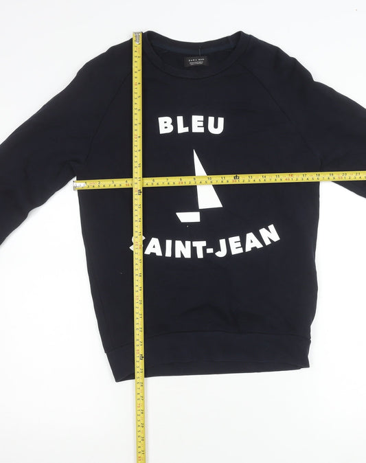 Zara Man Men’s Blue Pullover Sweatshirt M Nautical Graphic Print