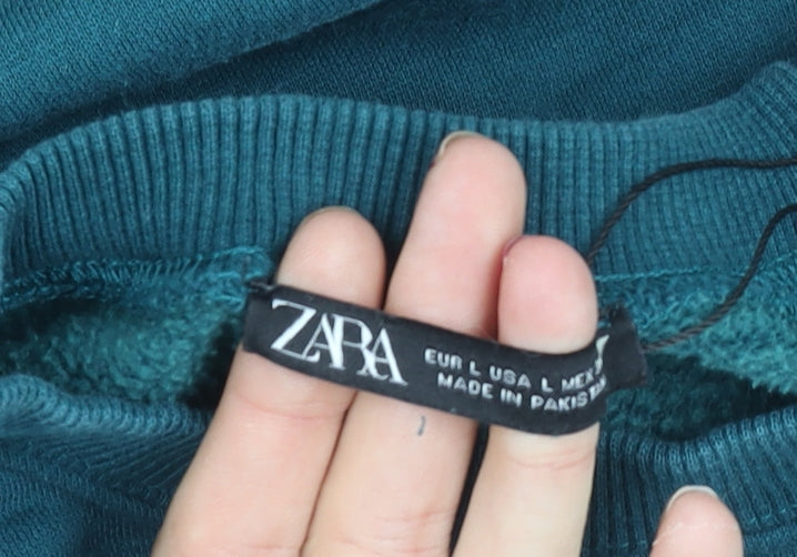 Zara Womens Green L Pullover Sweatshirt Crew Neck Long Sleeve