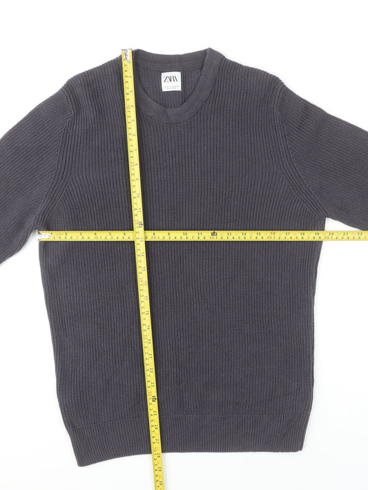 Zara Men Grey Cotton Blend Chunky Knit Pullover Jumper M