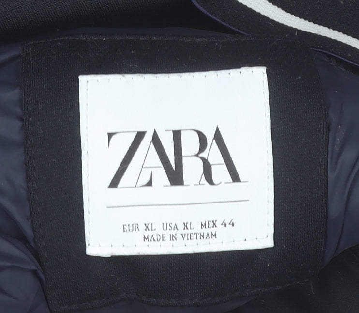 Zara Men’s Black XL Bomber Jacket Full Zip Polyester Casual