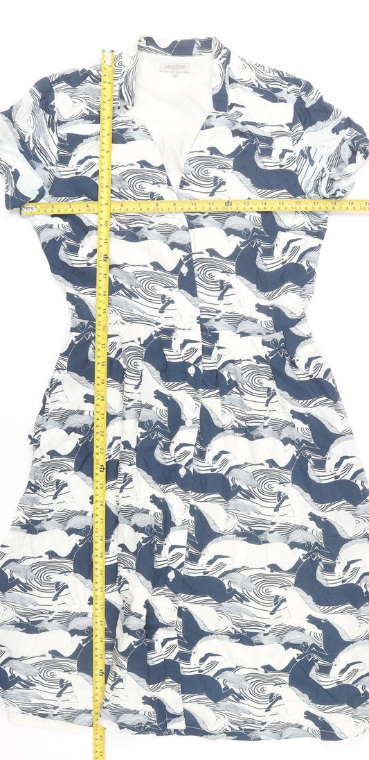 Great Plains Women’s Blue White Animal Print Shirt Dress Size S
