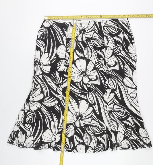 CC Petite Womens Black Floral Linen Knee Length Pencil Skirt Size 16