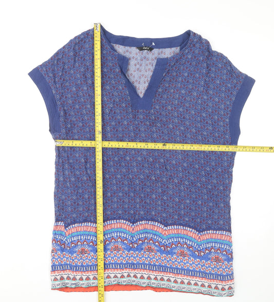 M&Co Womens Blue Viscose Tunic Blouse Size 14 Boho Geometric