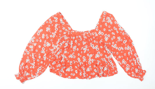 ASOS Women Orange Floral Cropped Blouse Size 8 Long Sleeve